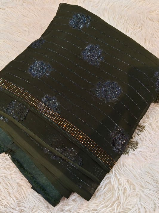 Olive Green designer georgette Saree