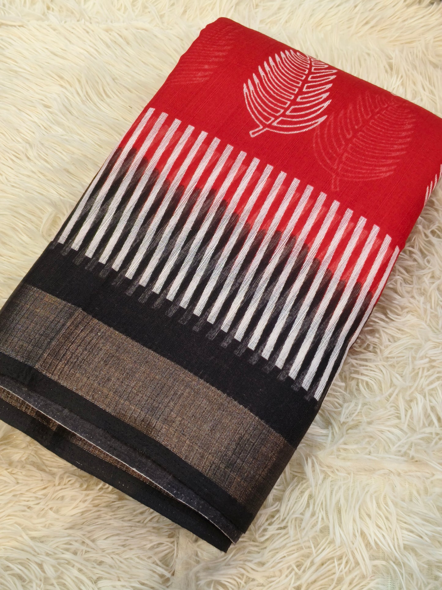 Red With Black Lenin Silk saree