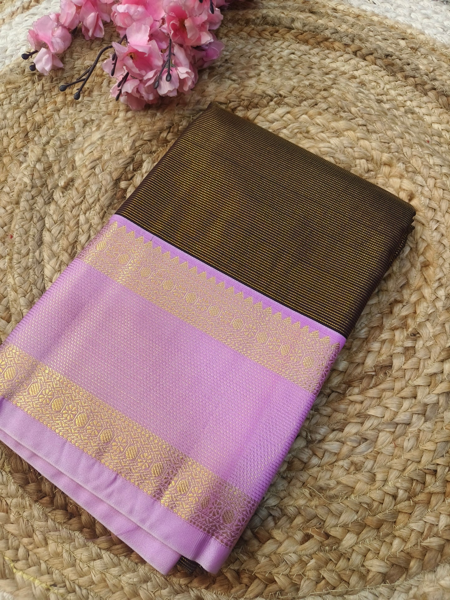 Brwon with Pink kanjivaram silk saree