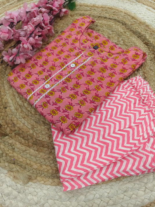Pink cotton top & bottom (M)