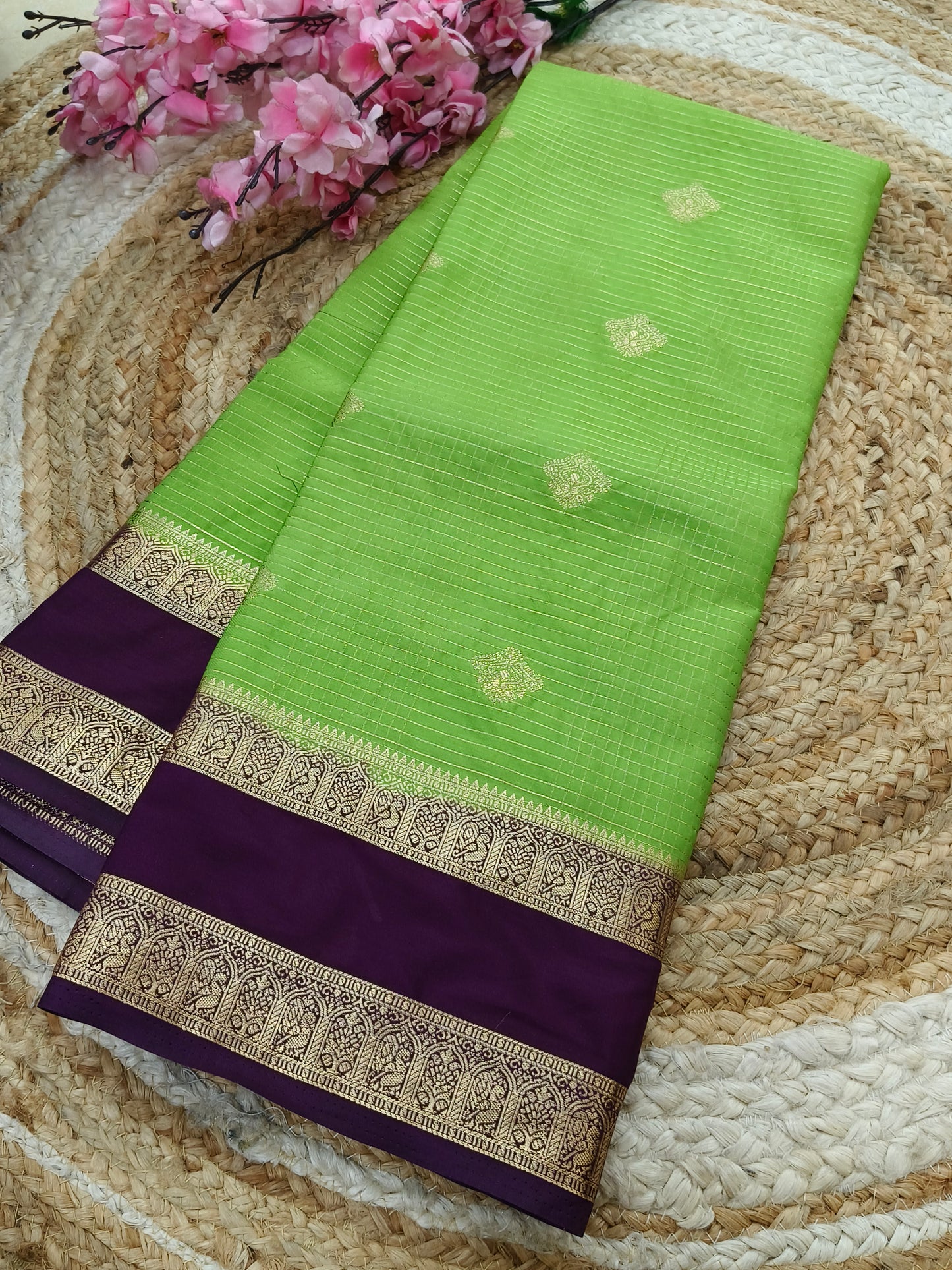 Parrot Green with Brown Semi Mysore silk