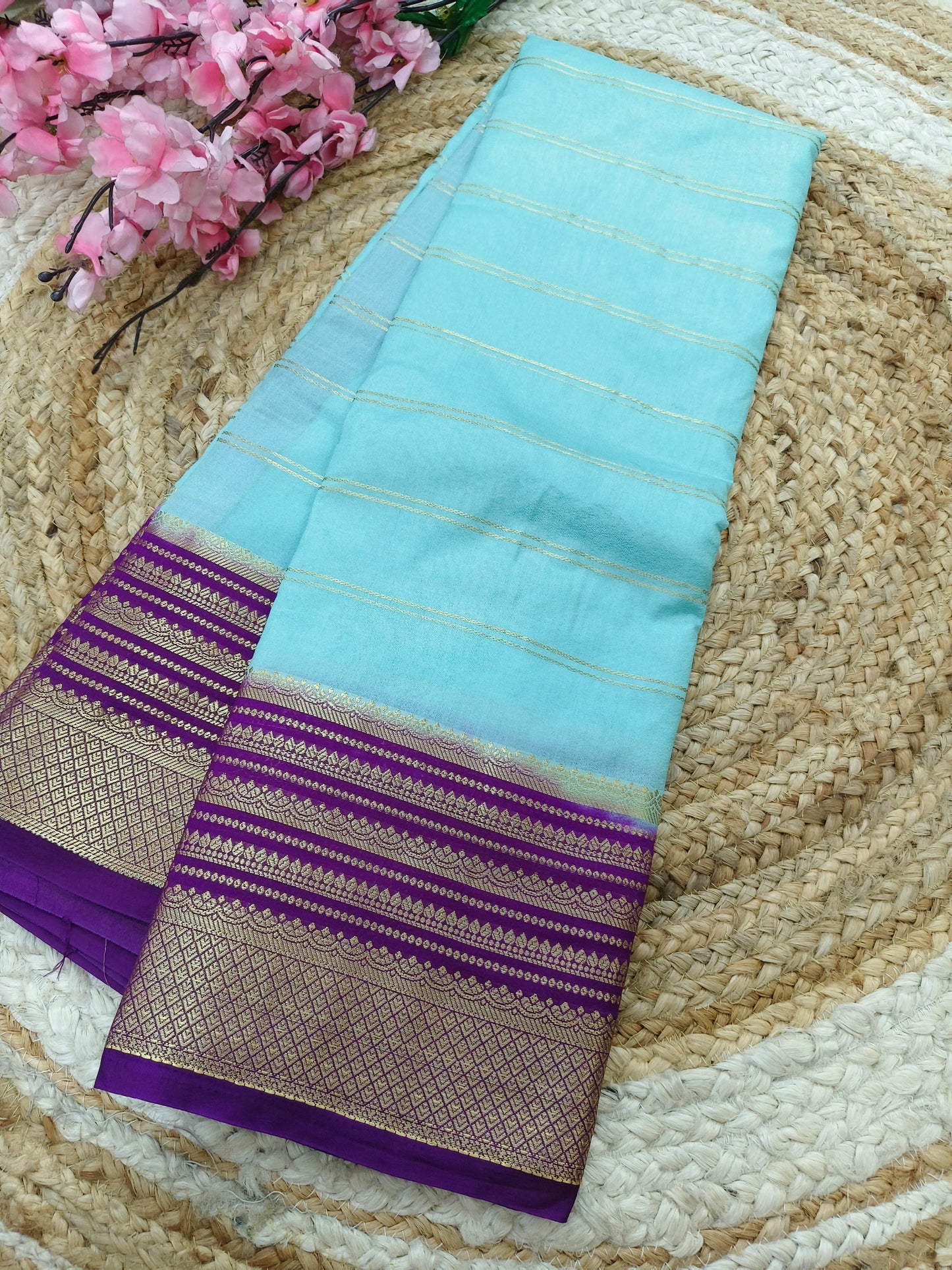 Blue with purple Semi Mysore silk