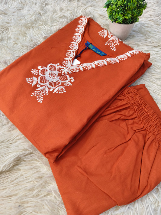 Orange pure cotton two piece sets