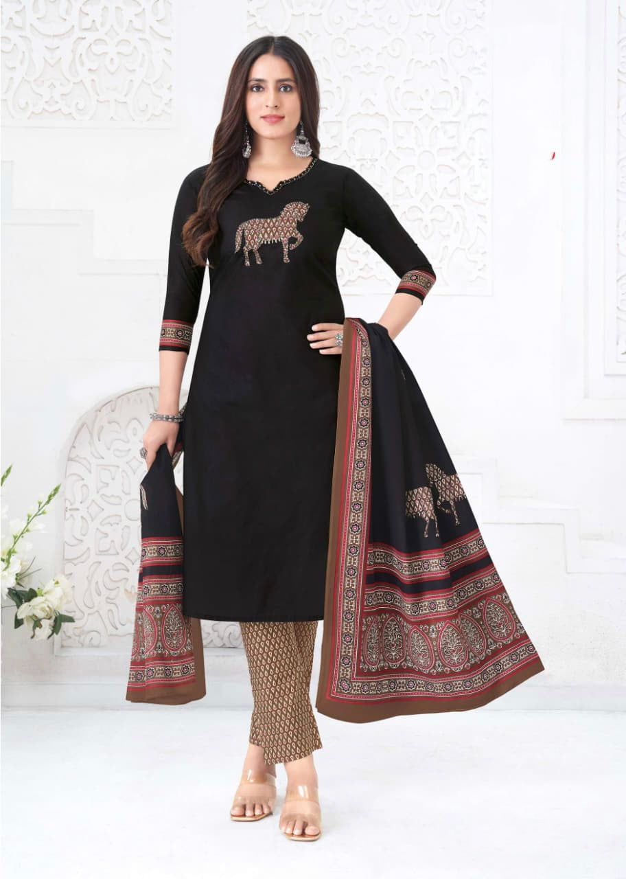 Black with Marron Aarvi pure cotton suit