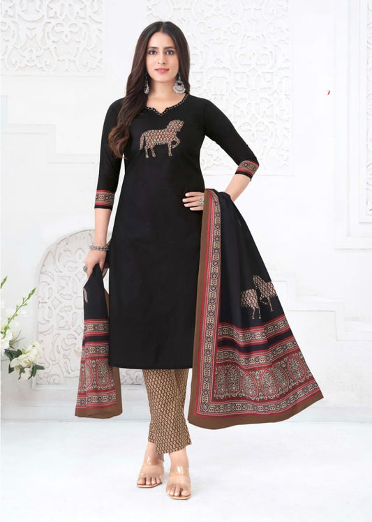 Black with Marron Aarvi pure cotton suit