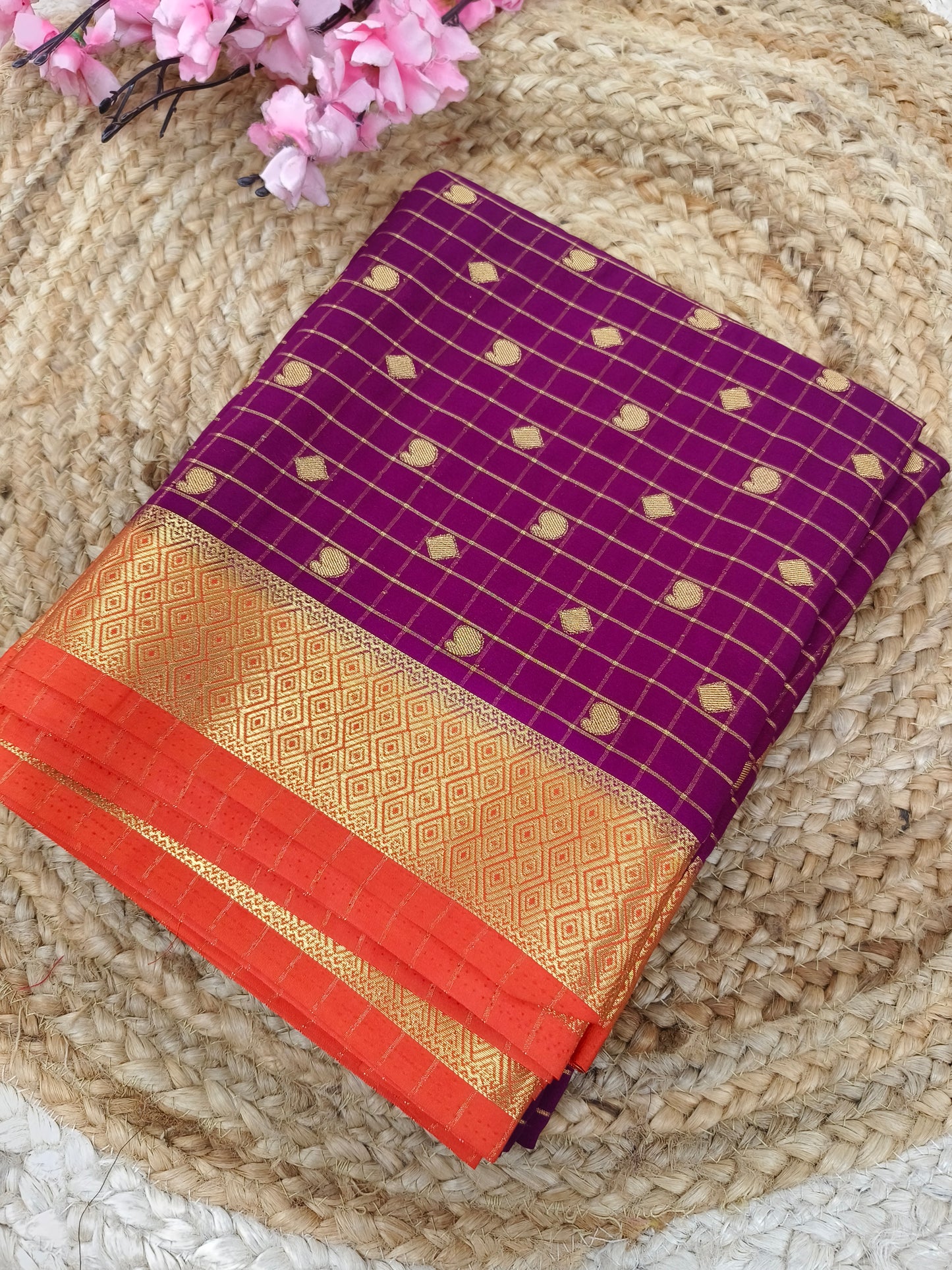 Majenta with orange Semi Mysore silk