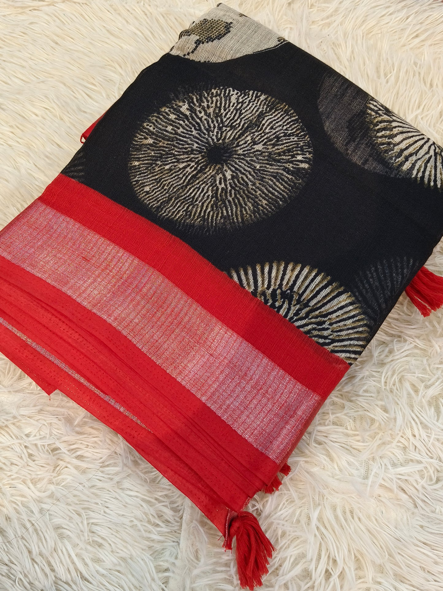 Black with red Lenin saree
