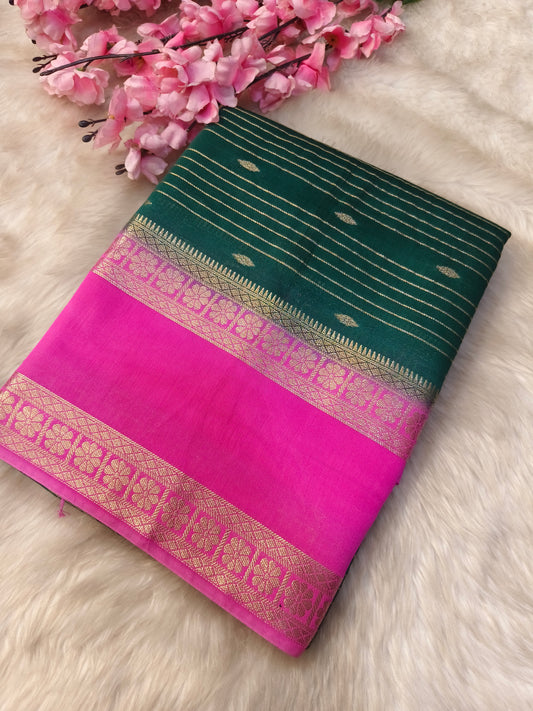 Green With Pink Assam silk saree