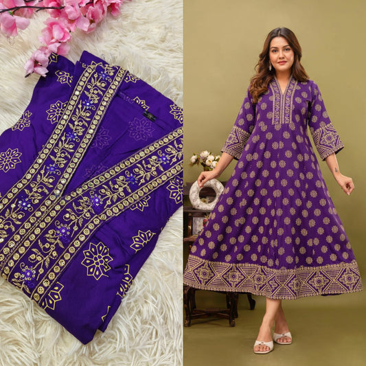 Purple Cotton Anarkali Top