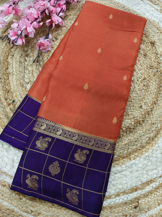 Orange with purple Munga silk saree