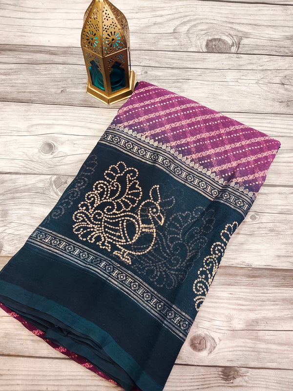 Wine With teal Green Georgette saree