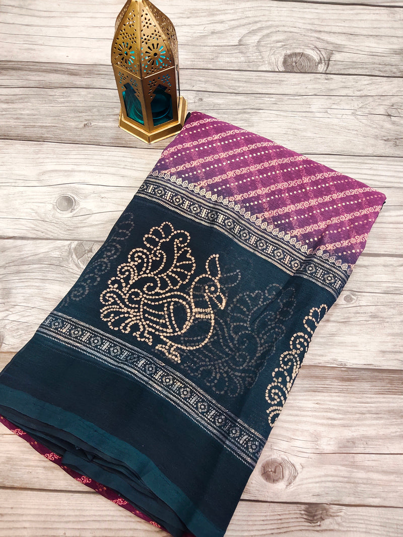 Wine With teal Green Georgette saree
