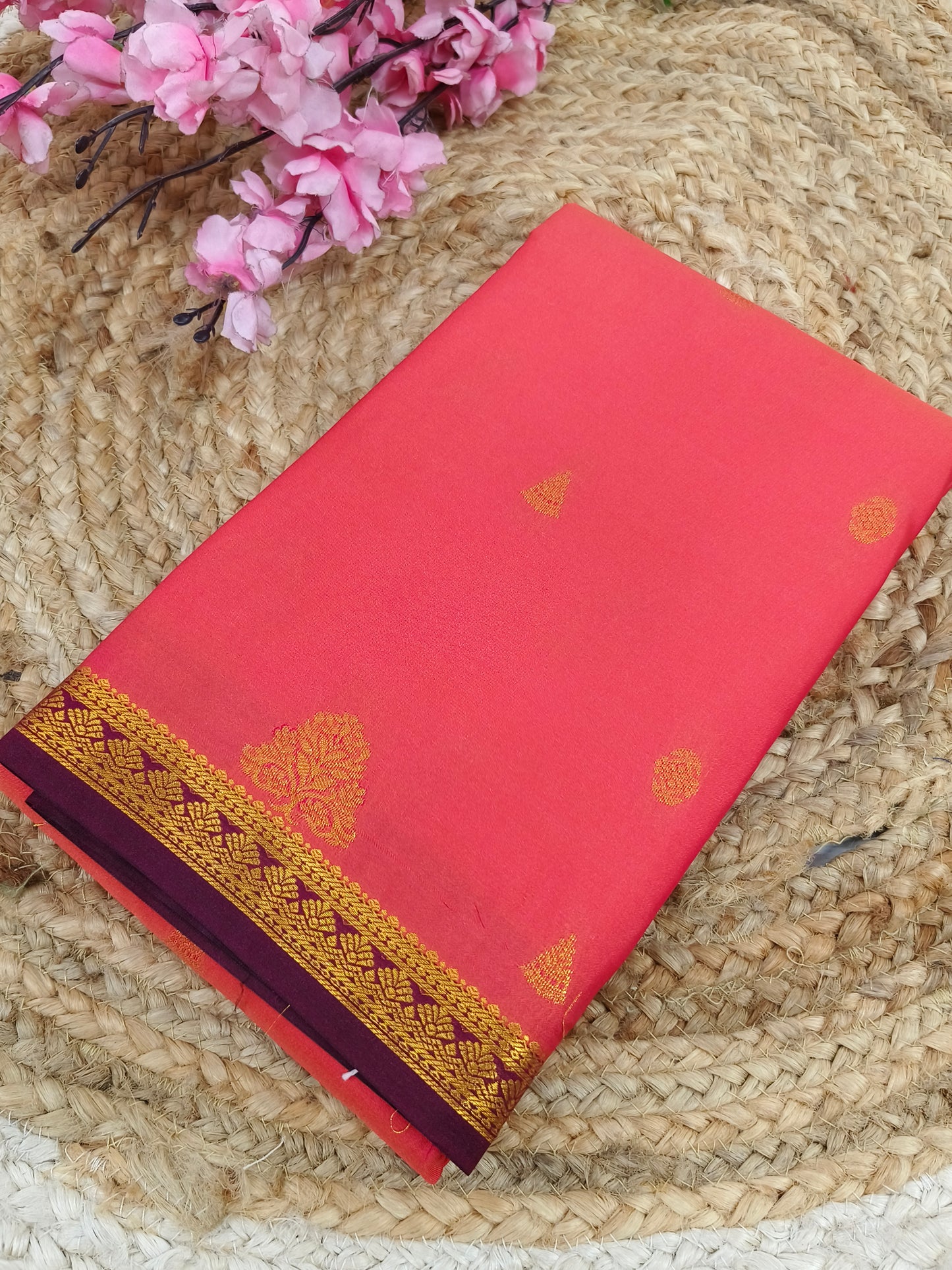 Peach Elegant semi kanjivaram silk saree