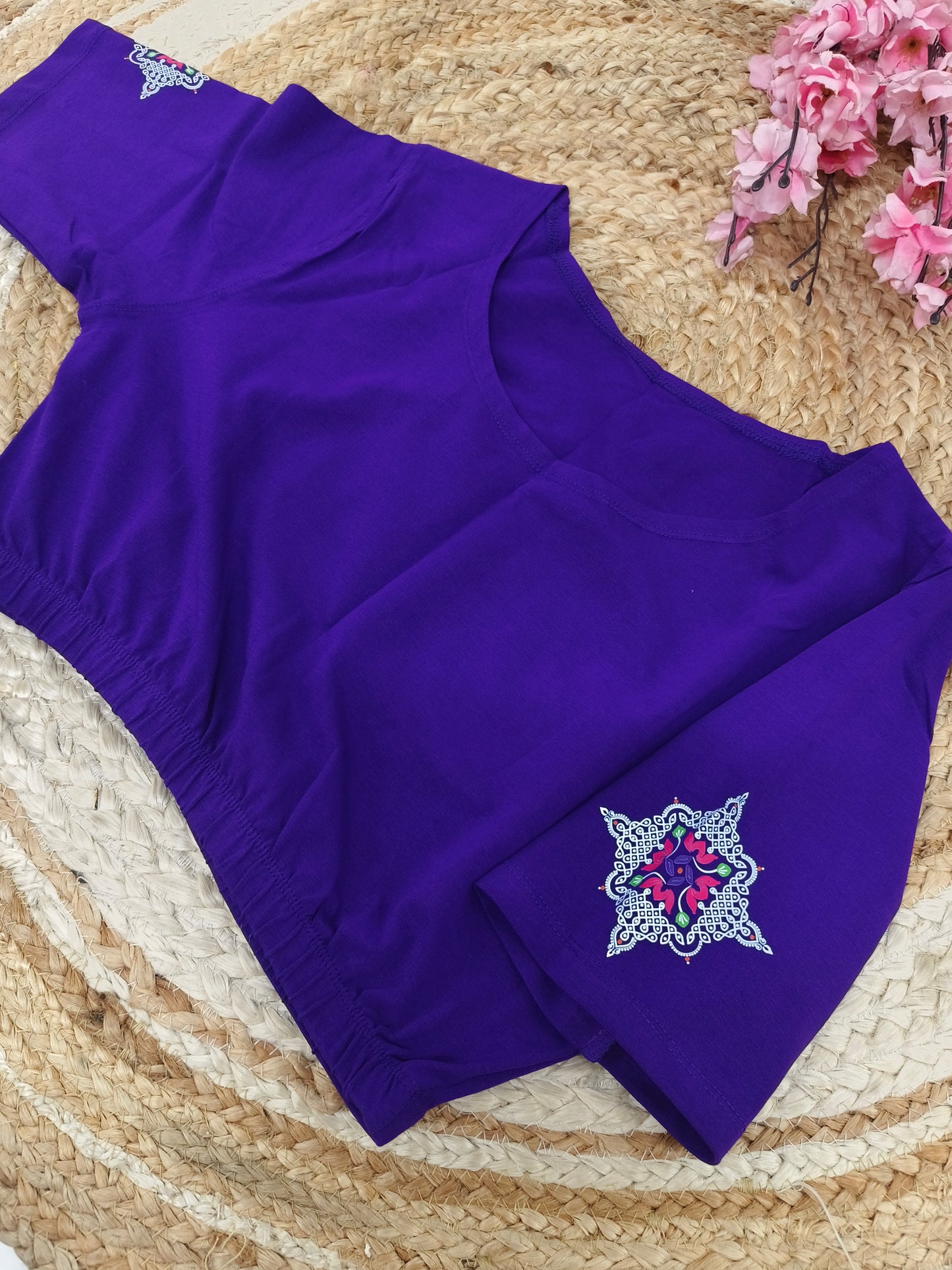 Purple Stretchable blouse with unique printed design