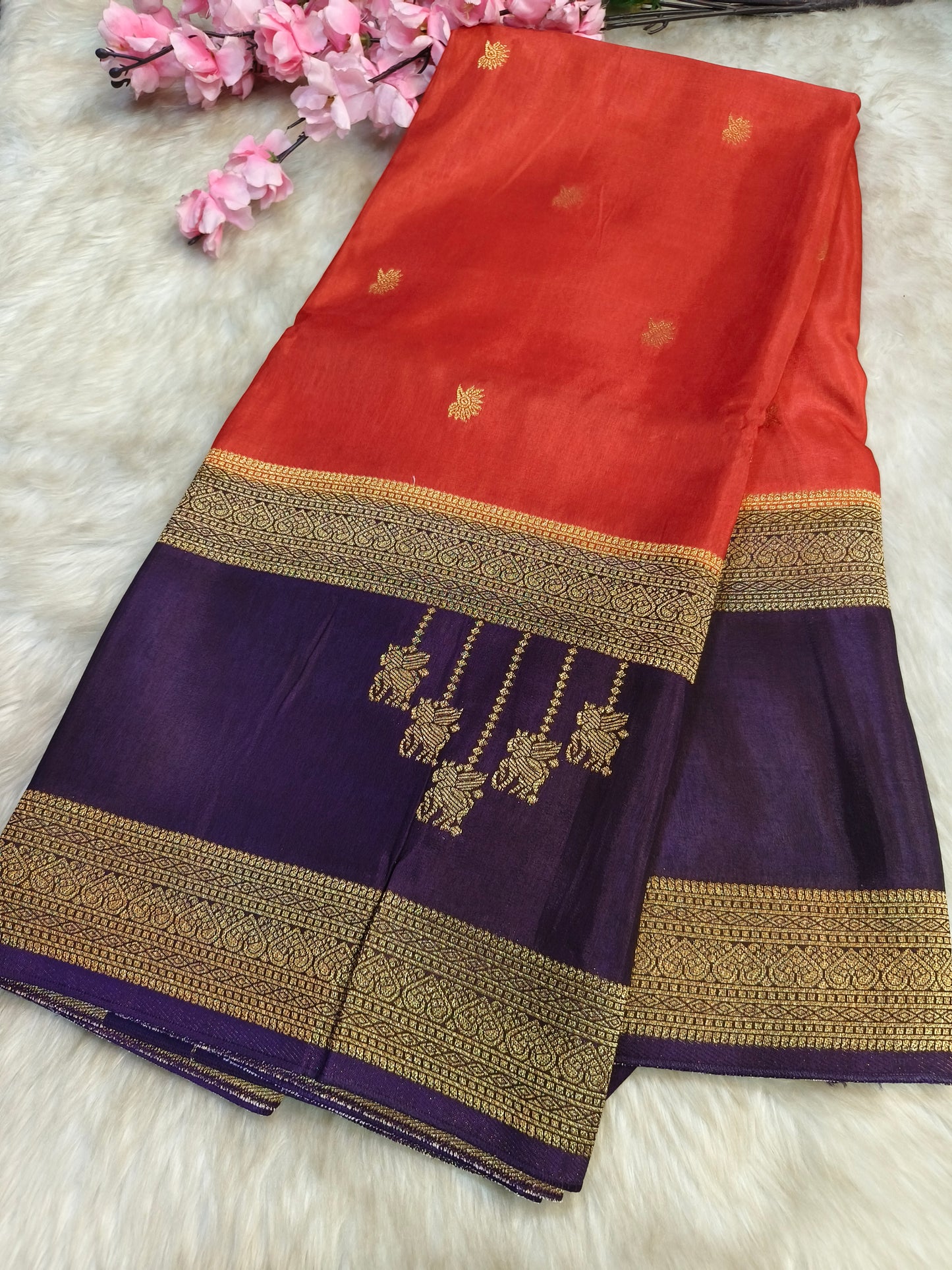 Orange with purple Munga silk saree (Copy)