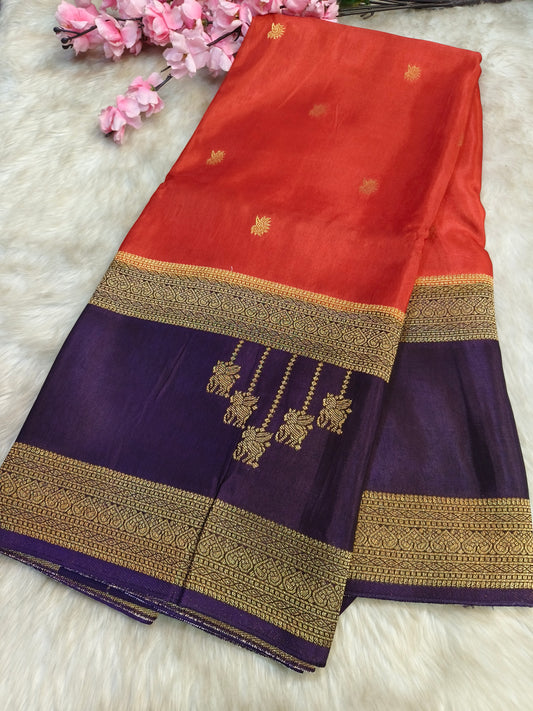 Orange with purple Munga silk saree (Copy)