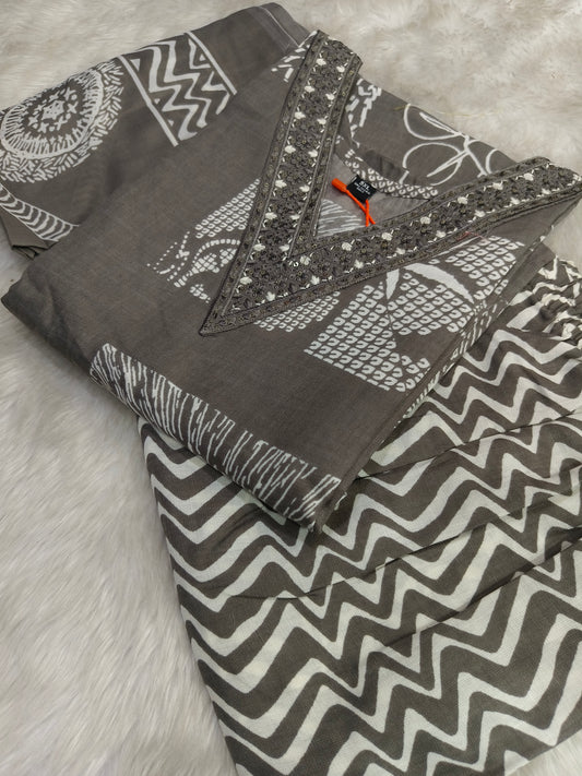 Grey Cotton sets with duppata