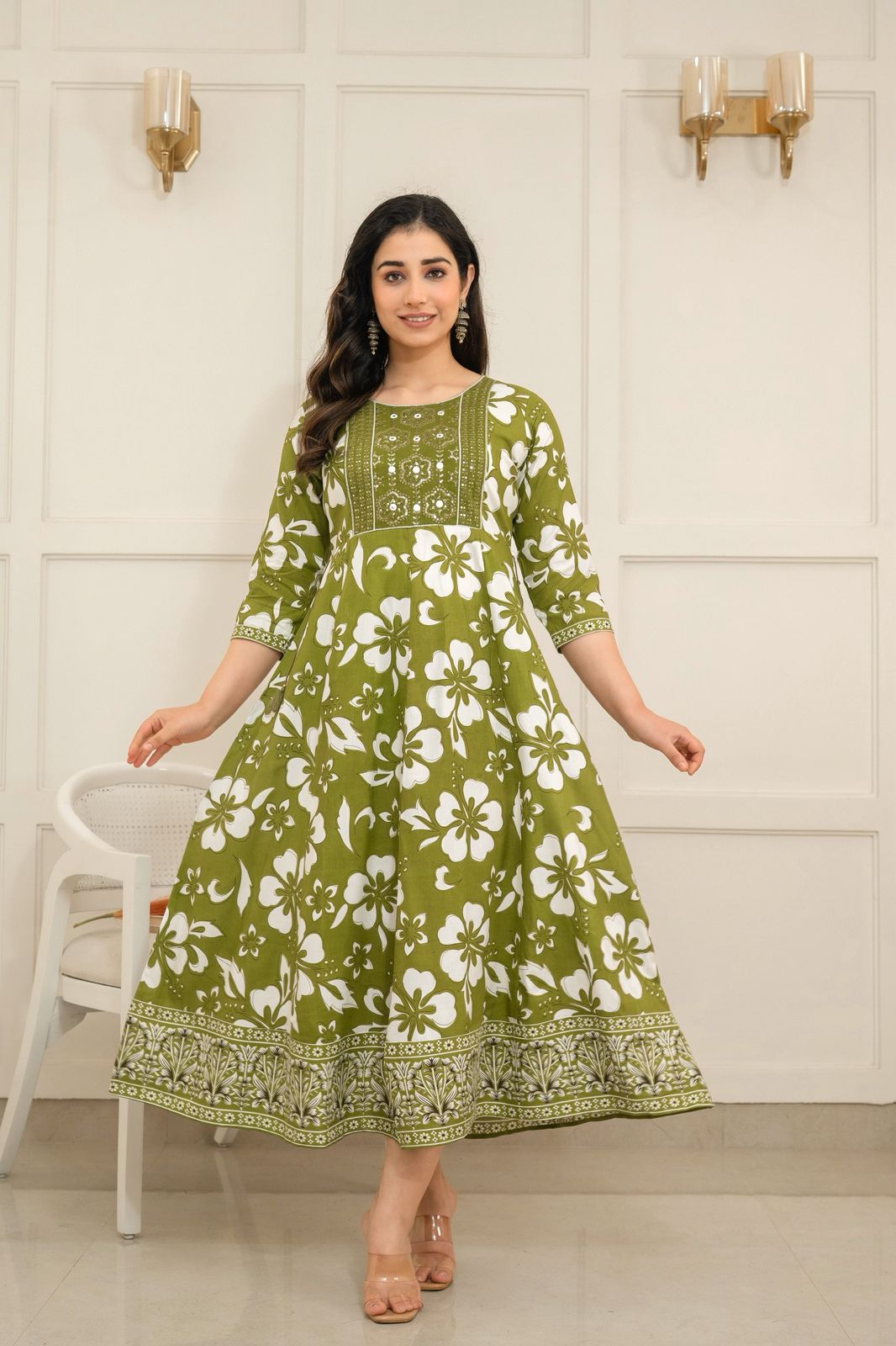 Green Cotton Anarkali Top