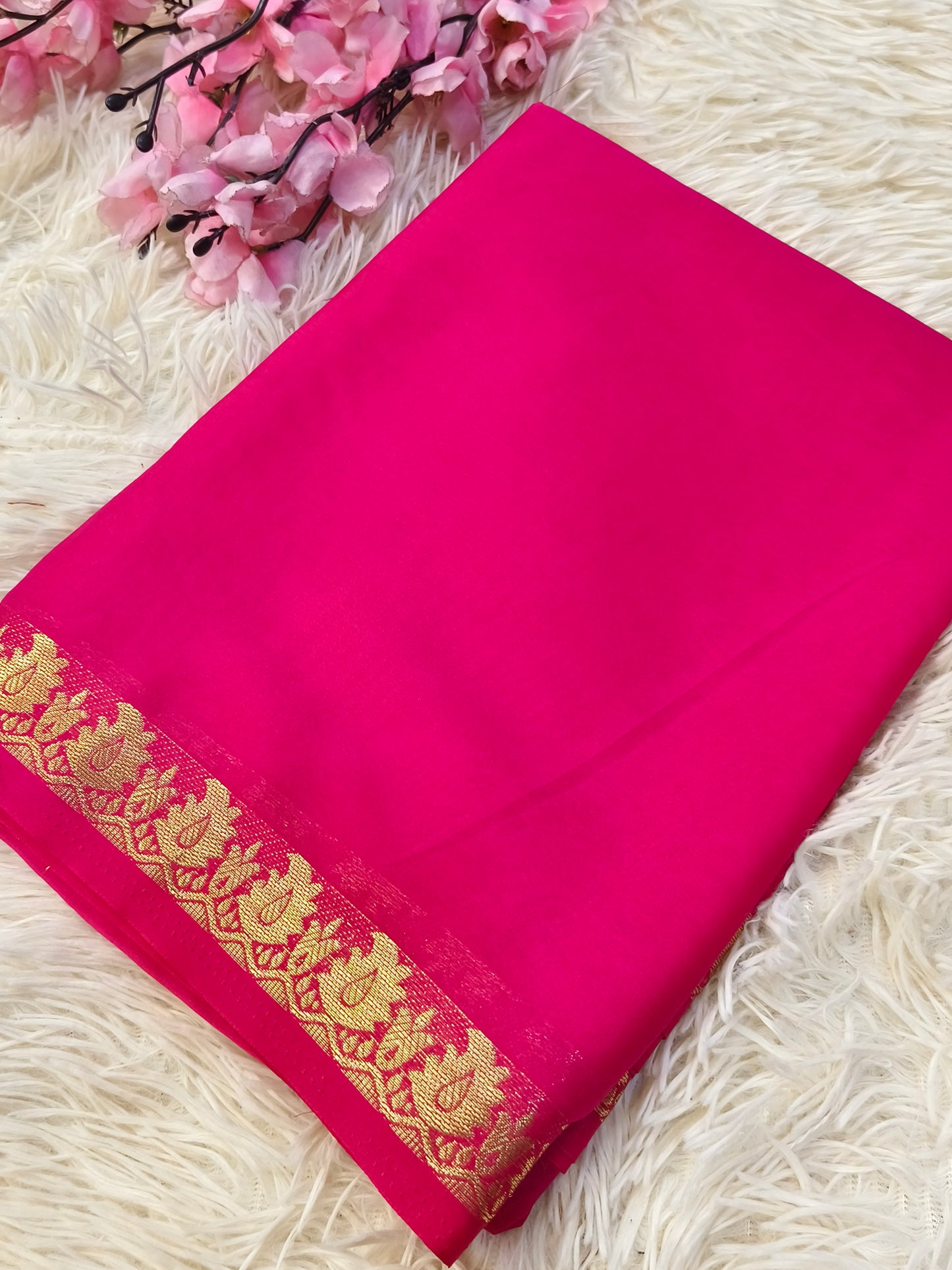 Rani Pink  semi Mysore crepe silk saree