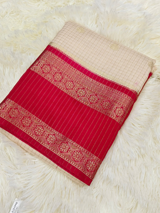 2D CHEX CREAM COLOR SEMI MYSORE CREPE SILK