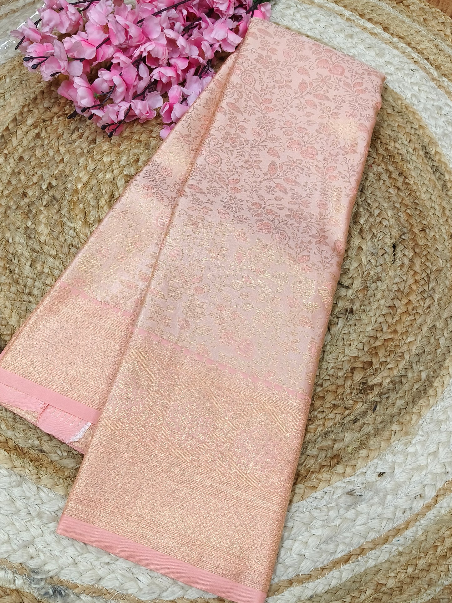 Peach Soft satin Silk saree