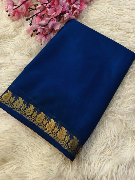 Blue semi Mysore crepe silk saree