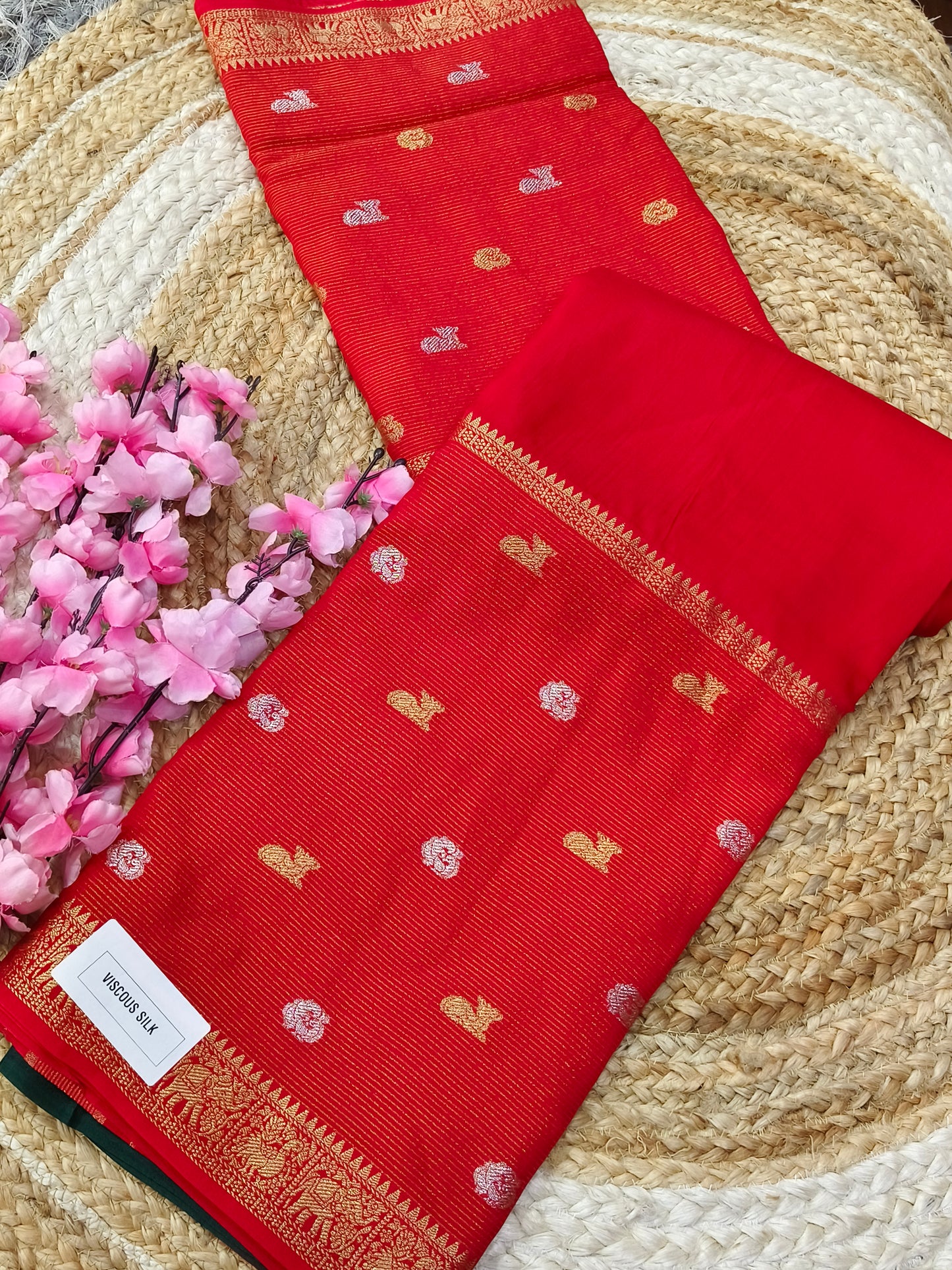 Red viscous silk saree