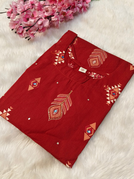 Rustic Red cotton straight cut Suit