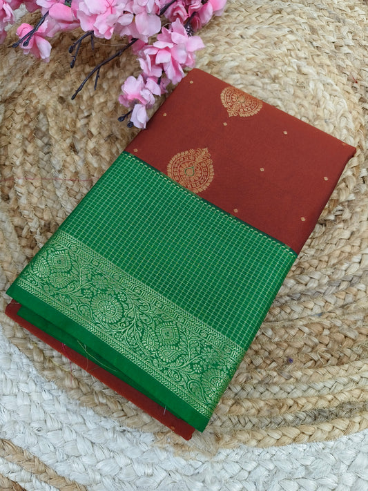 Maroon with bottle green Elegant semi kanjivaram silk saree