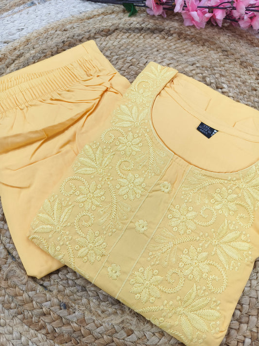 Yellow chikan work dress
