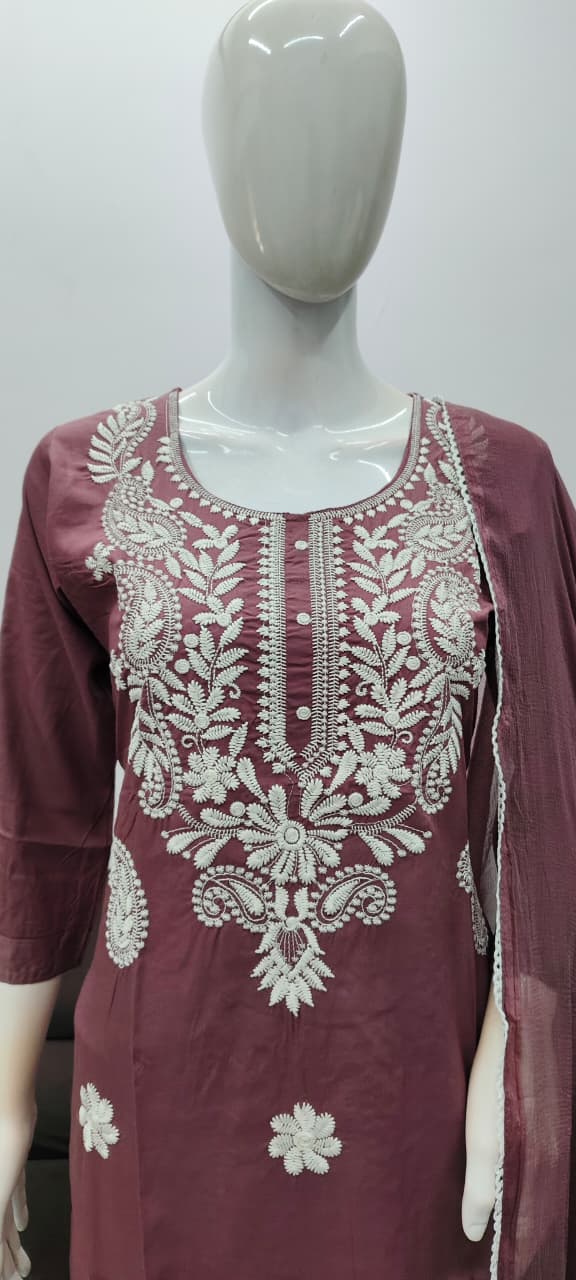 Onion Pink designer chickankari work salwar suit