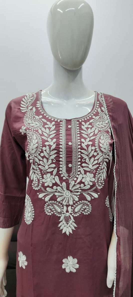 Onion Pink designer chickankari work salwar suit