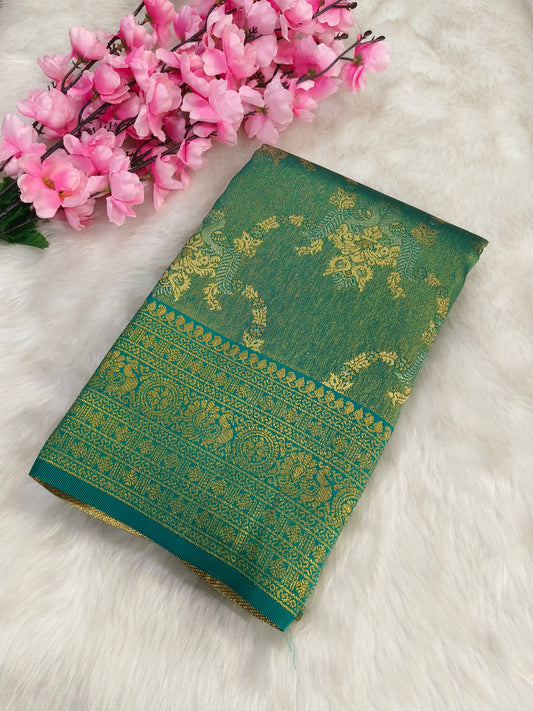 Till Green semi bridal tissues silk saree