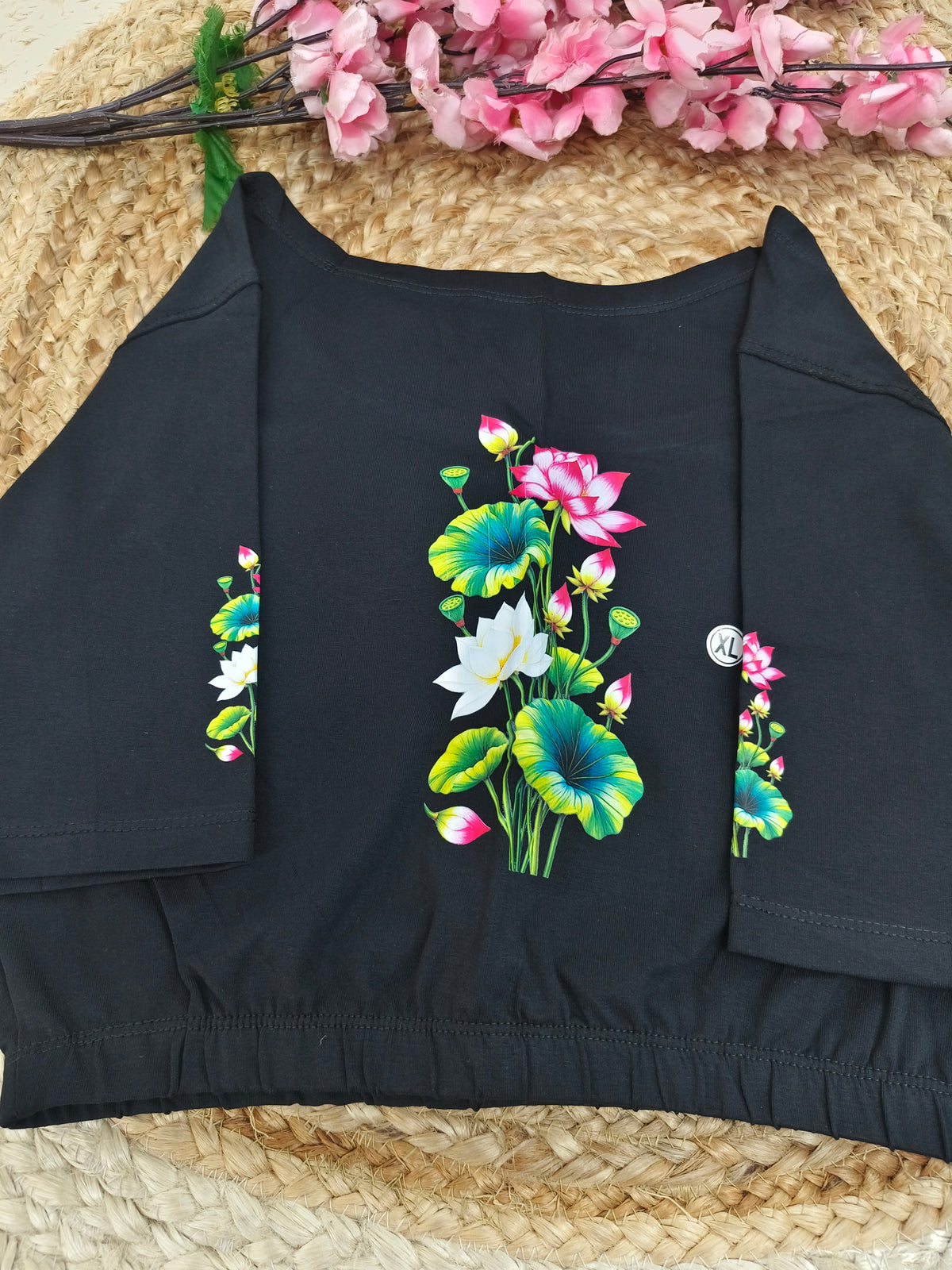 Black Stretchable blouse with unique printed design