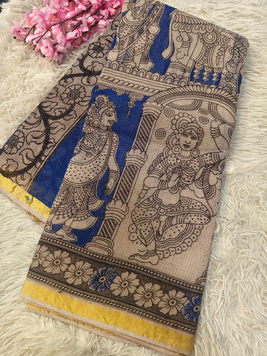 Blue kota cotton Kalamkari saree