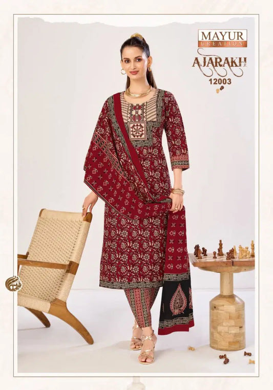 Maroon with black Pure cotton straight cut Suit