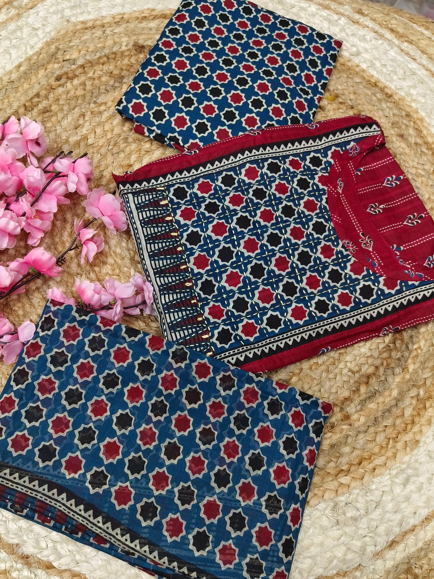 Red with blue  Aarvi pure cotton suit