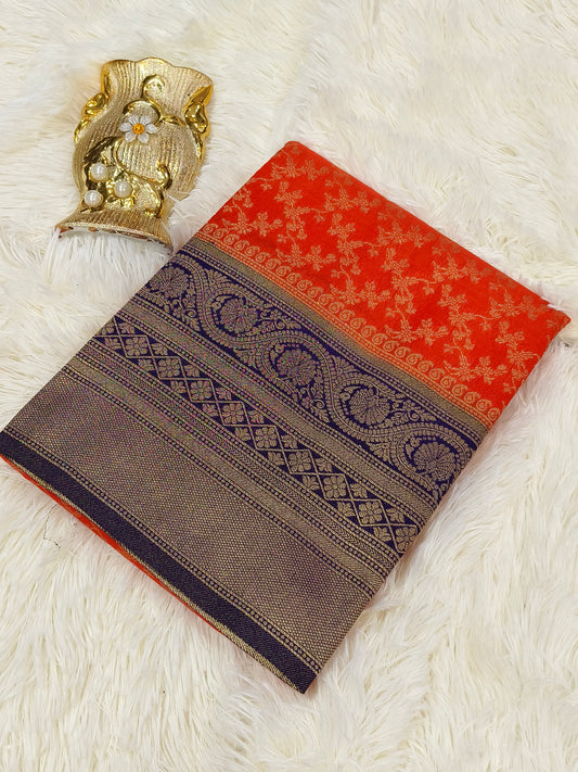 ORANGE WITH PURPLE SILK GEORGETTE SAREE