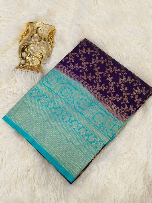 PURPLE WITH SEA BLUE SILK GEORGETTE SAREE