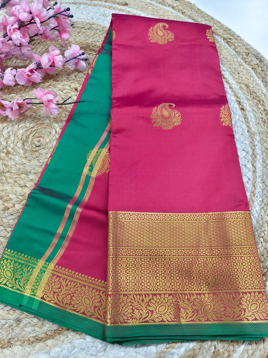 Pinkish Red Semi kanchi silk saree