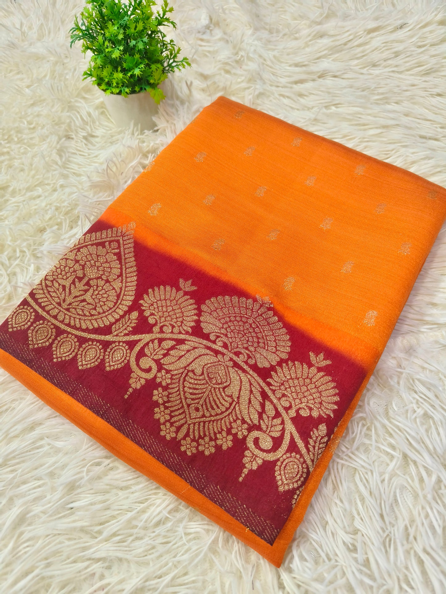 Orange with Wine soft silk saree