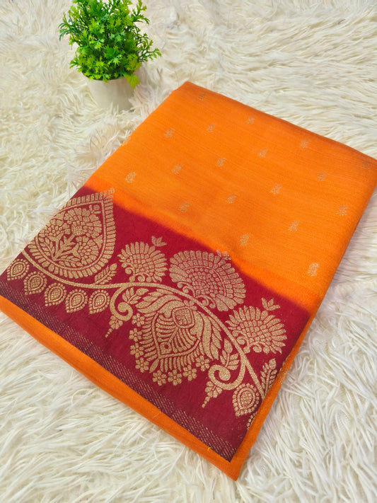 Orange with Wine soft silk saree