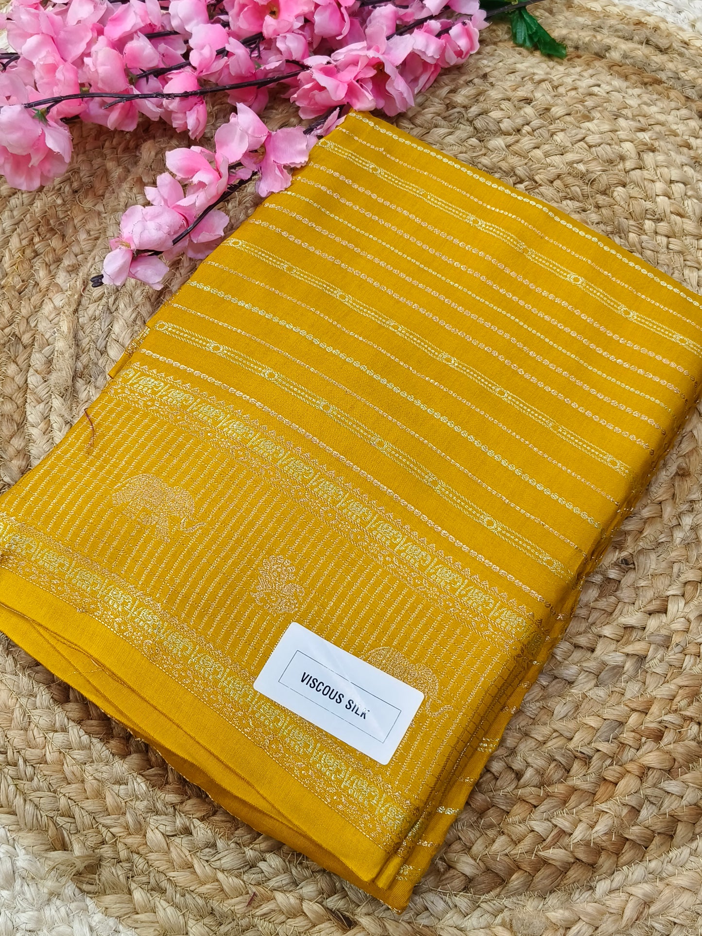 Yellow viscous silk saree