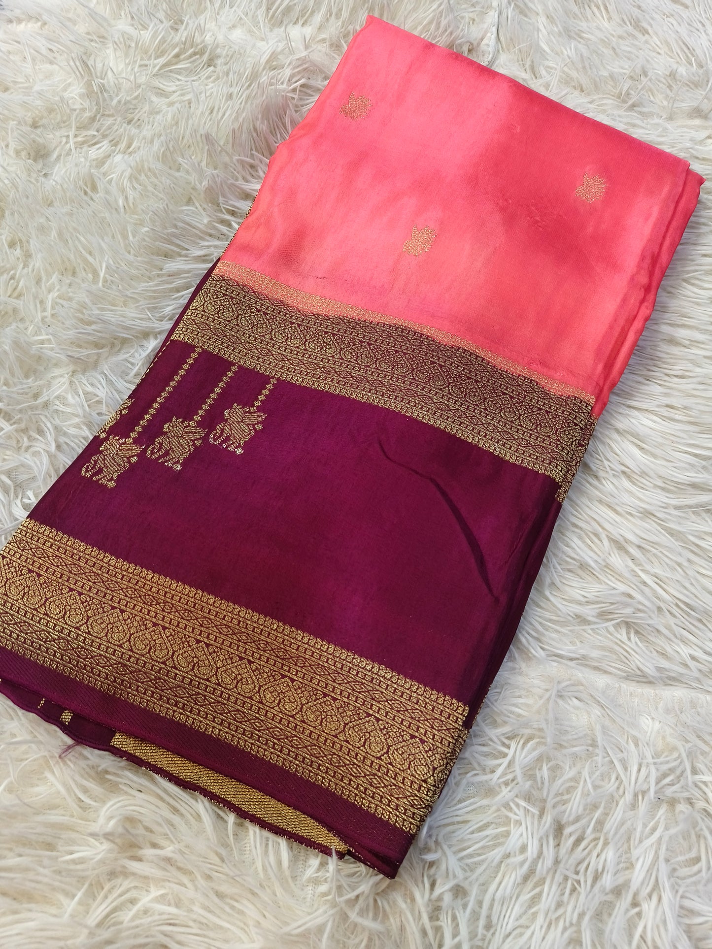 Peach With Wine Munga silk saree