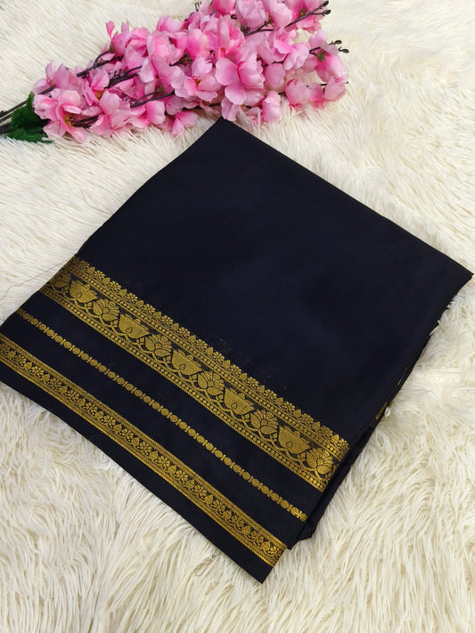 Black semi Mysore crepe silk saree