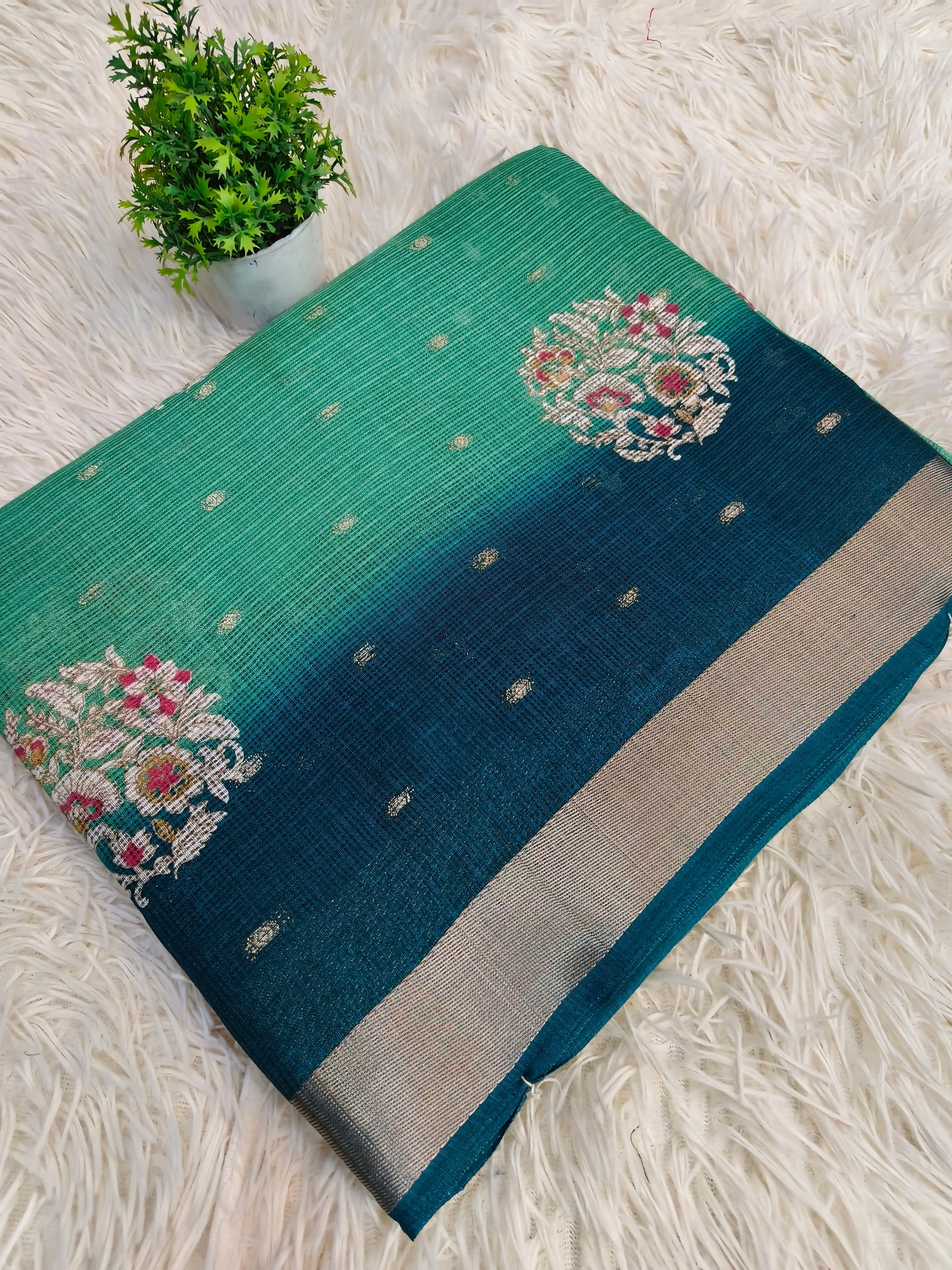 Light green with blue light weight juit Saree