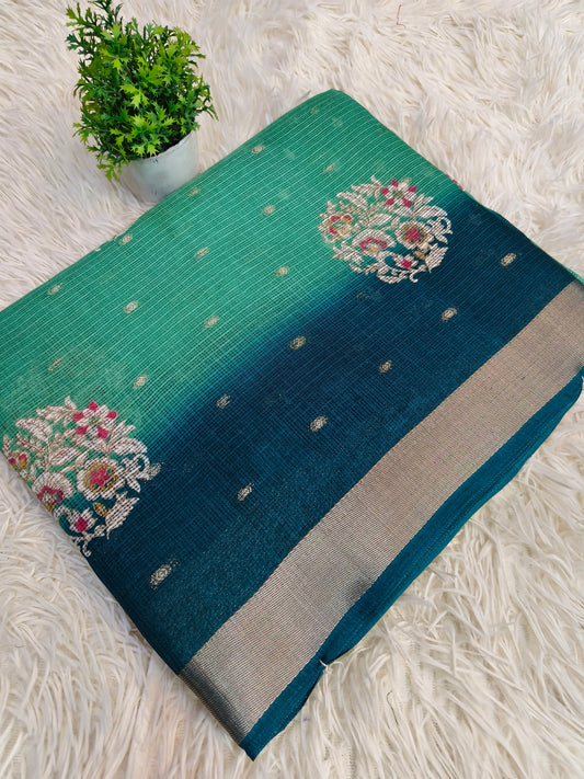 Light green with blue light weight juit Saree