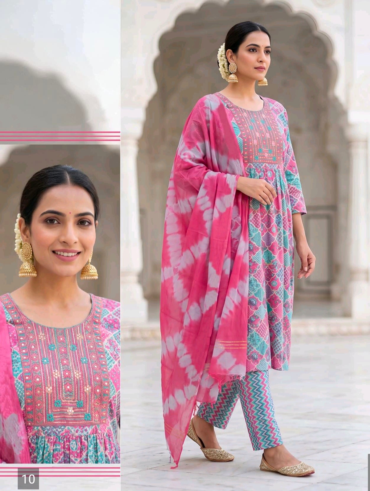 Pink with Blue Anarkali suit