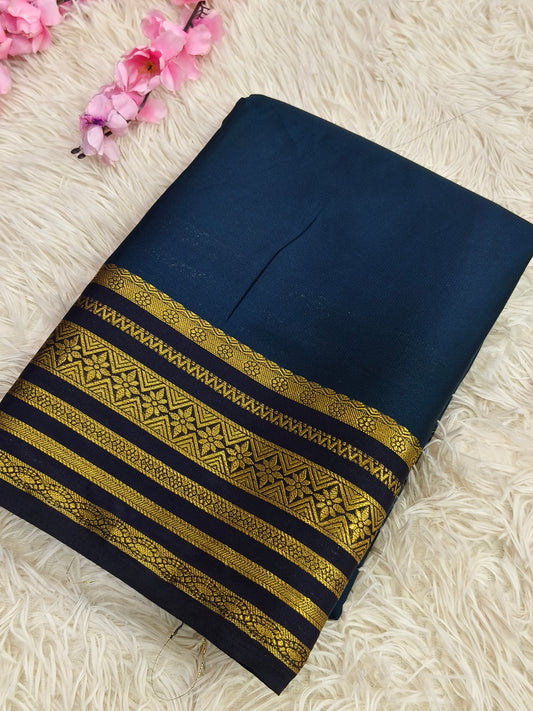 Navy blue semi Mysore crepe silk