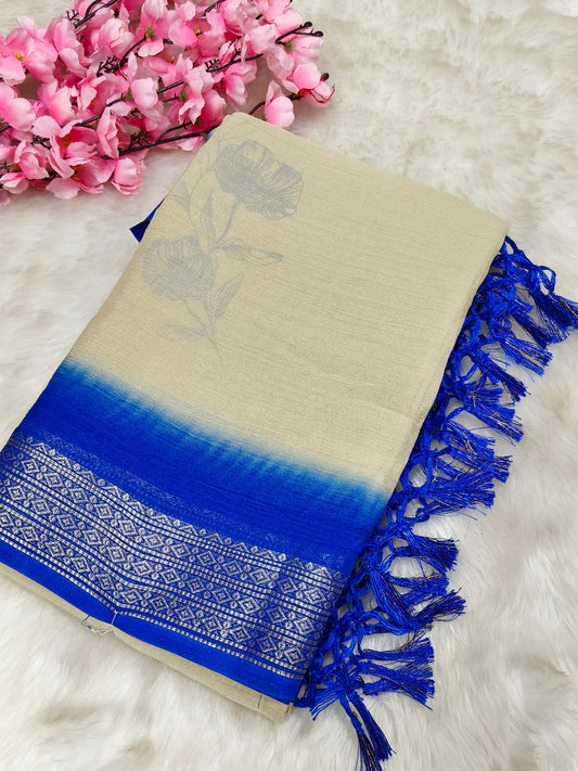 Royal blue Chinon silk georgette saree